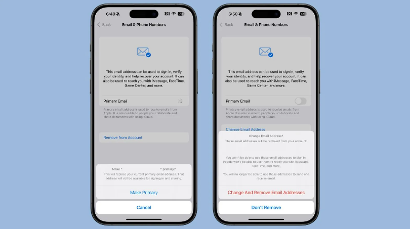 青海苹果手机维修分享苹果 iOS 18.1 支持设置“主要”邮箱地址并更改 iCloud 邮箱 